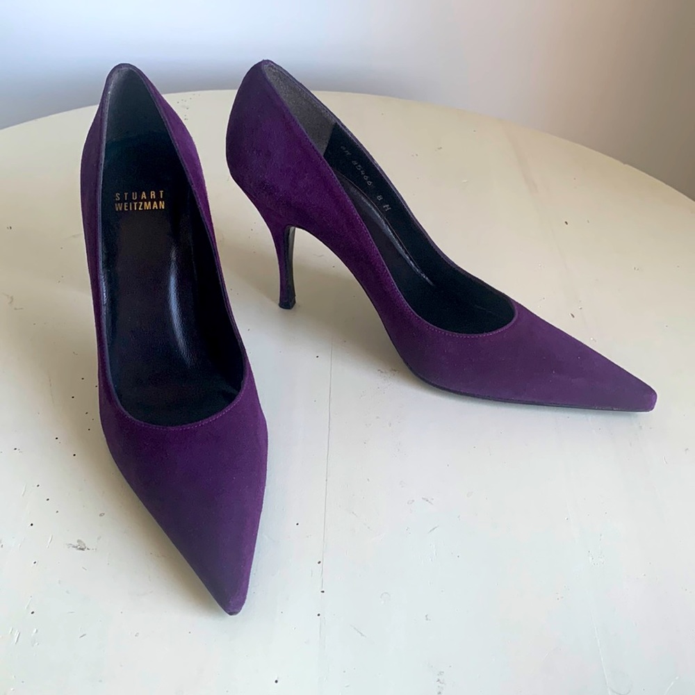 Stuart Weitzman Plum Suede Pointed-Toe Pumps
